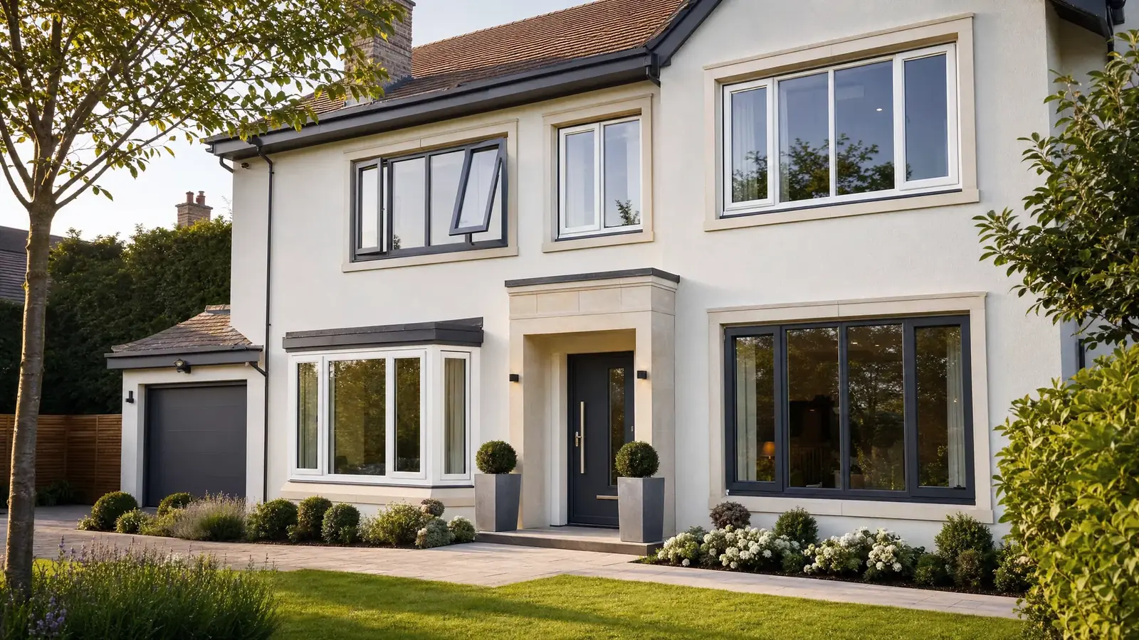 Aluminium replacement windows fitted to a British home in Lancashire